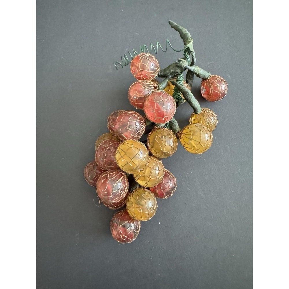 Vintage MCM Hand‎ Blown Glass Grape Bunch w/Wire Cluster